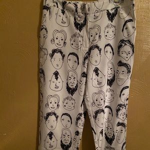 Fun unique white dress pants with faces on it